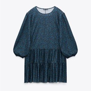 Zara mini floral print tiered dress with wide balloon sleeves Size L